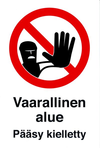 TURVAKILPI Vaarallinen alue Pääsy kielletty, MUOVIA, 200 x 300 mm TURVAKILPI Vaarallinen alue Pääsy kielletty, MUOVIA, 200 x 300 mm